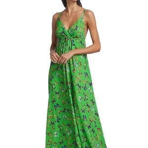 L'AGENCE's softly draped Sachi maxi dess is designed with a vibrant butterflies.